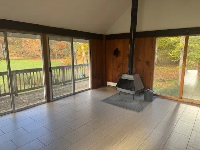 a living room with a large window