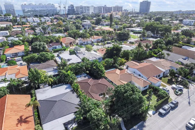 an aerial view of residential houses with city view