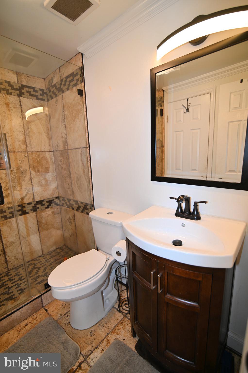 3407 Wayneswood Road Fort Washington, MD 20744 - Photo 32 of 70 a bathroom with a sink a toilet a mirror and shower