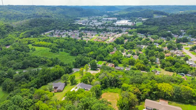 an aerial view of residential house with green space