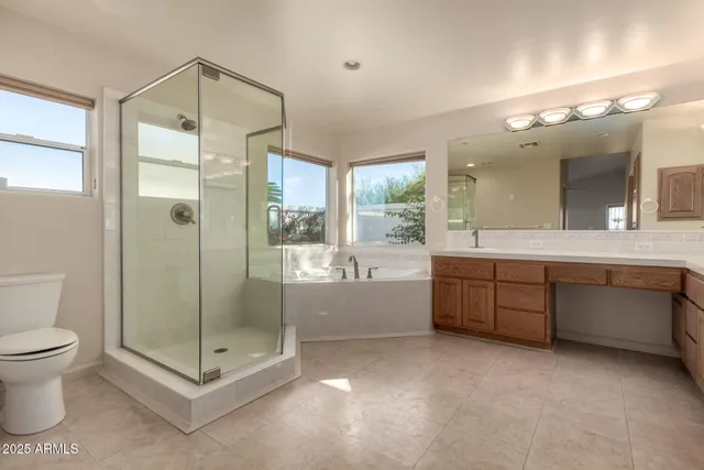 a bathroom with a shower a sink a toilet and mirror