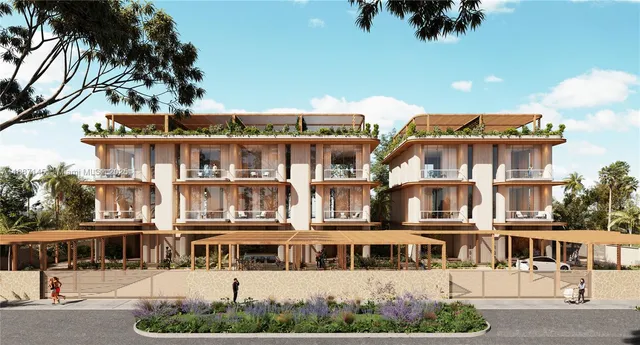 a front view of a multi story building