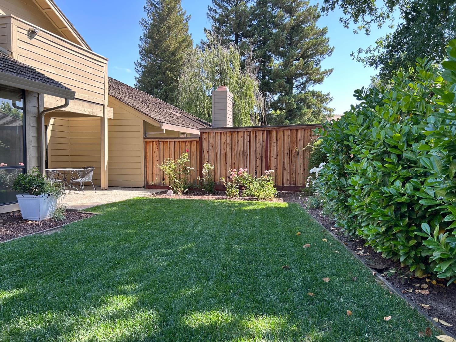 1067 Rio Cidade Way Sacramento, CA 95831 - Photo 28 of 33 a view of a backyard with potted plants and a large tree