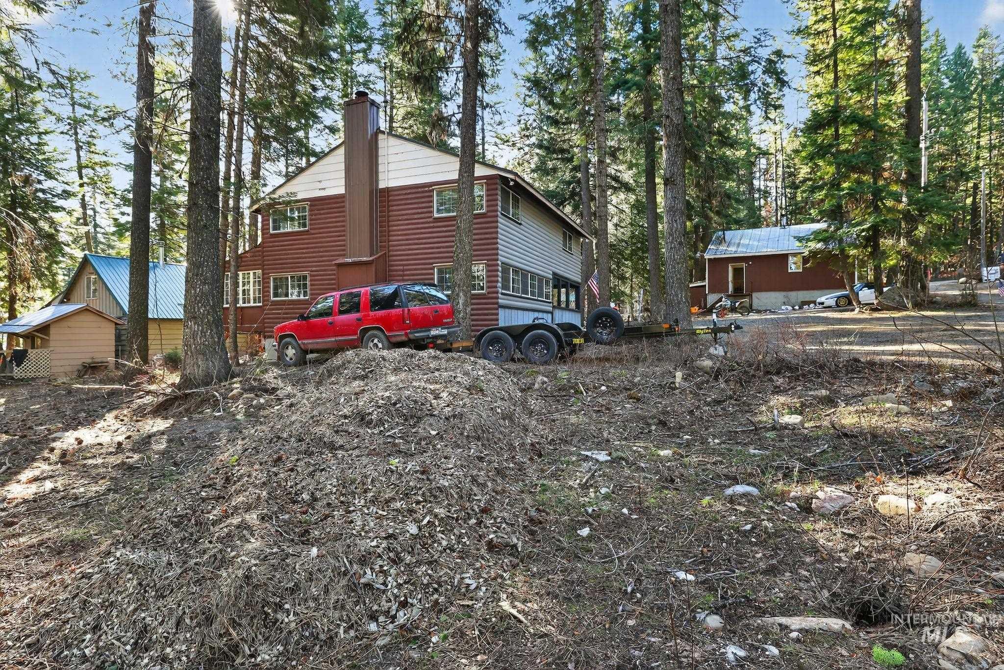 654 Bings Road Cascade, ID 83611 - Photo 38 of 45 View of home's exterior featuring a chimney and faux log siding