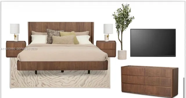 a bedroom with a bed and a night stand