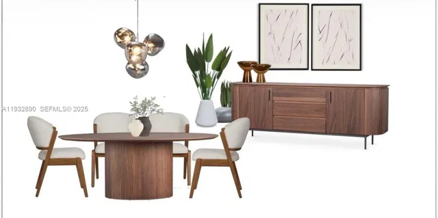 a view of kitchen with sink and dining table