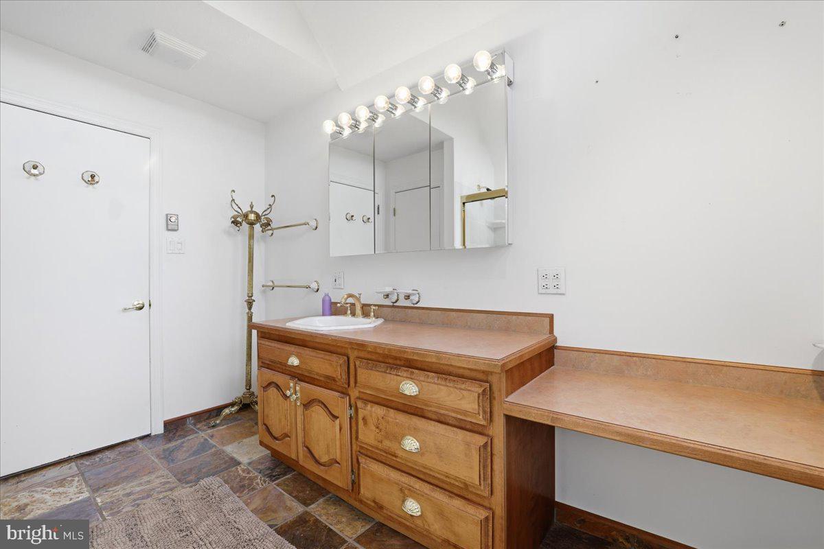 25 Fall Place Union Dale, PA 18470 - Photo 37 of 99 a bathroom with a sink a mirror and a shower