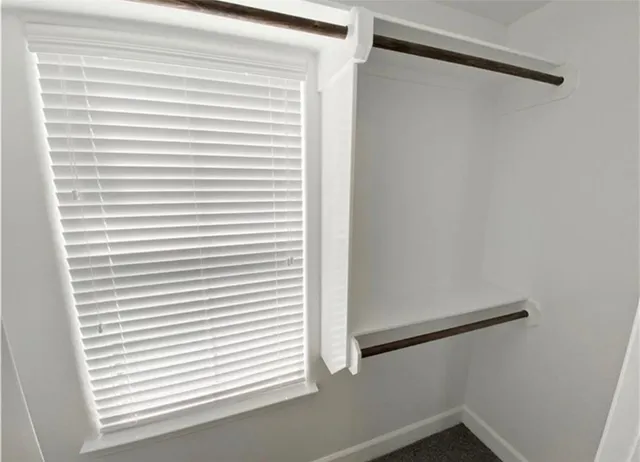 a view of a small space with a window