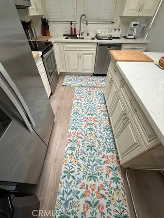 a storage room with wooden floor