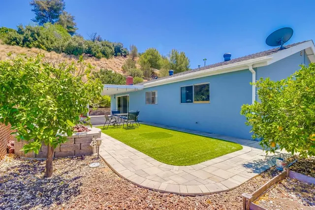 a view of a swimming pool with a yard