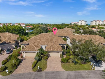 an aerial view of a house with a garden