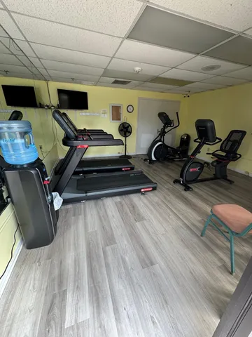 a view of a room with gym equipment