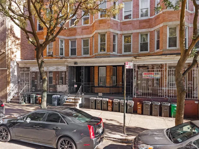 a front view of a building with street