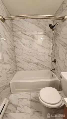 a bathroom with a toilet and a bathtub