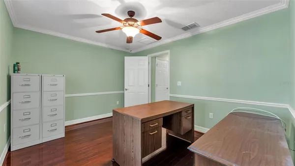 a room with table and window