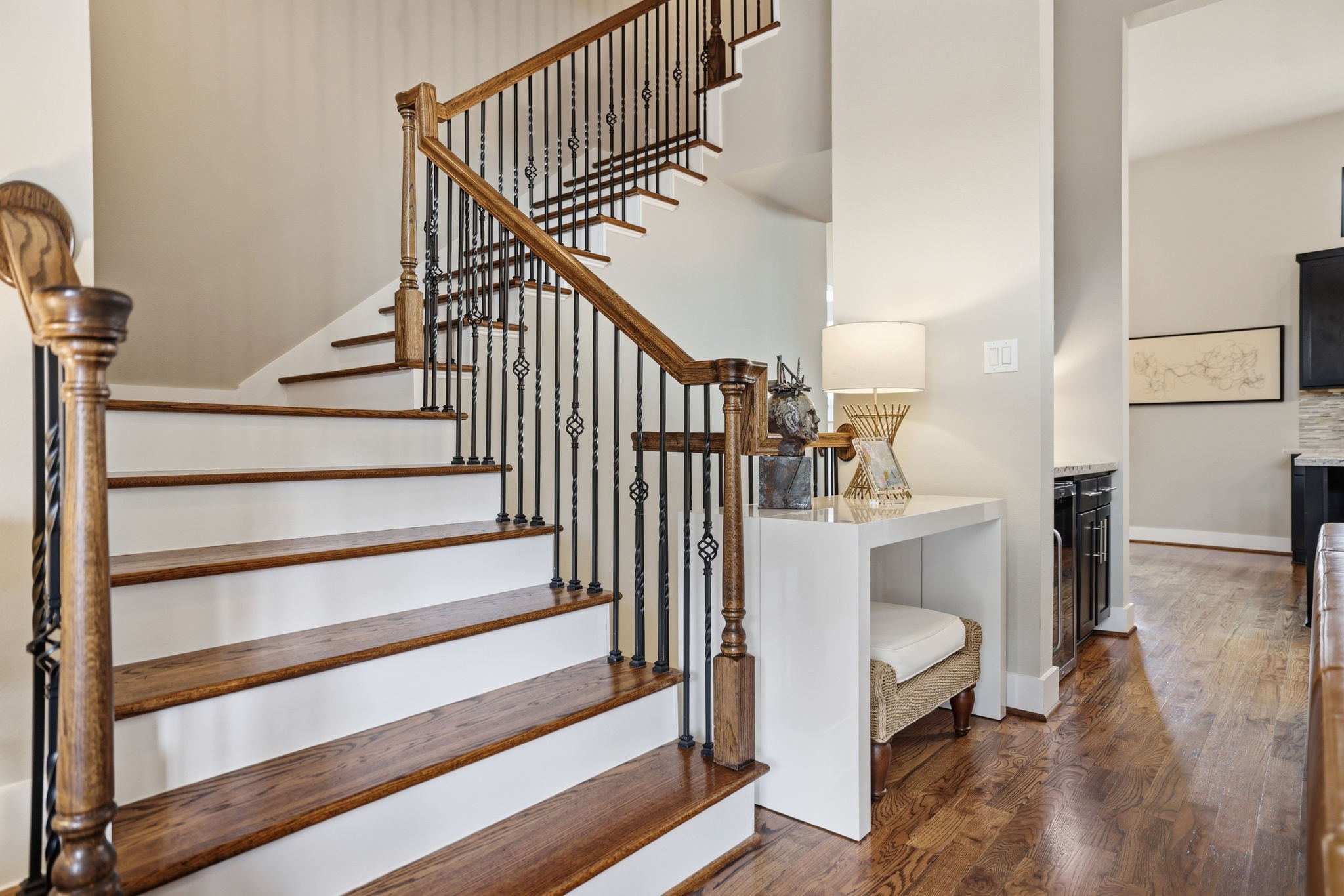 4102 Marina Street Houston, TX 77007 - Photo 17 of 32 Another view of this stunning architectural staircase that leads to the 3rd floor.