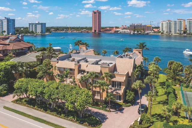 a view of a lake with building in front of it