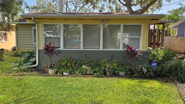 a view of a bench in a garden