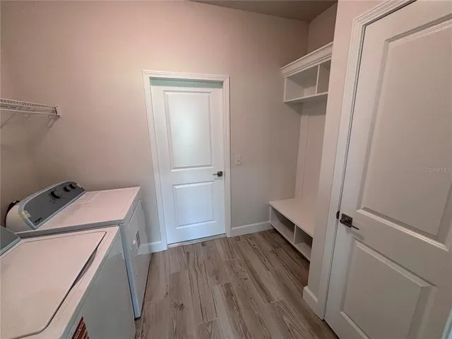 a room with a washer and dryer