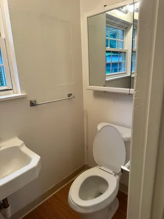 a garden view with a seating space