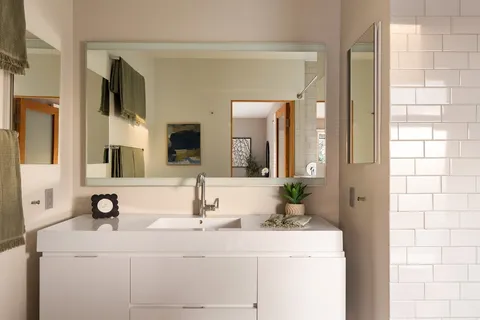 a bathroom with a window