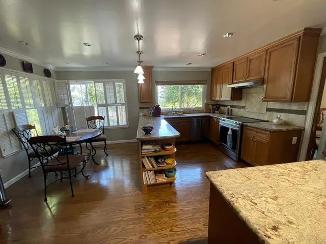 a kitchen with lots of counter top space