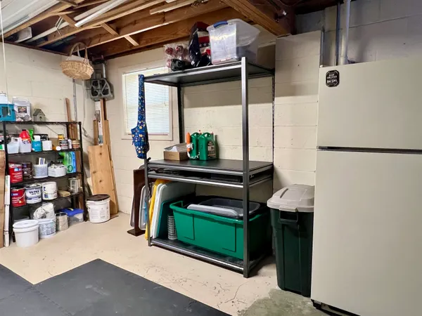 a view of a deck with a garden