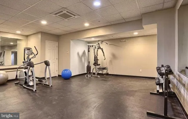 a view of a room with gym equipment