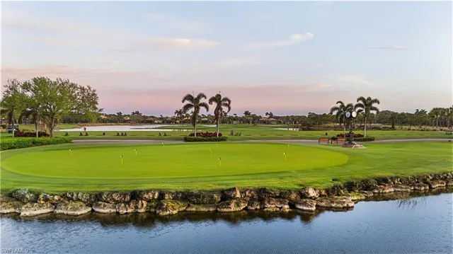 a view of a water fountain and an ocean view