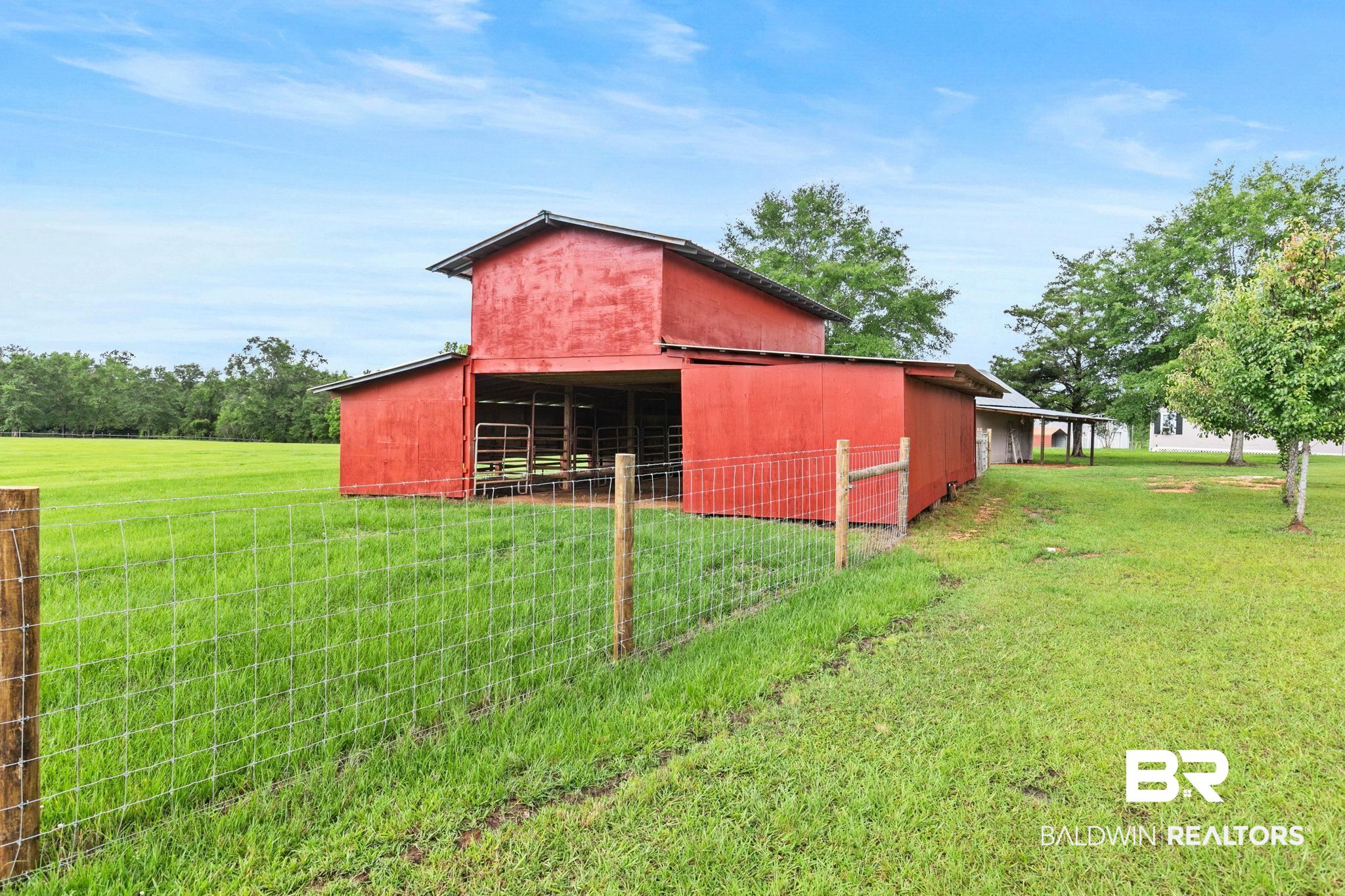 2029 George Lee Road Repton, AL 36475 - Photo 44 of 58 Red barn structure with an open-air lower level and an enclosed upper level