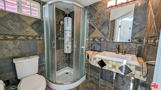 a bathroom with a toilet a sink and a shower