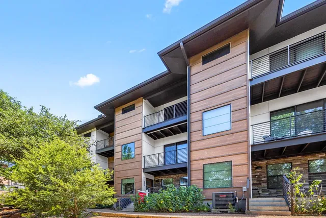 a view of a building with a large windows