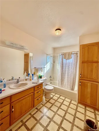 a large bathroom with a double vanity sink a mirror and a shower