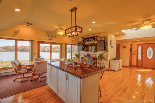 a view of a living room and dining room