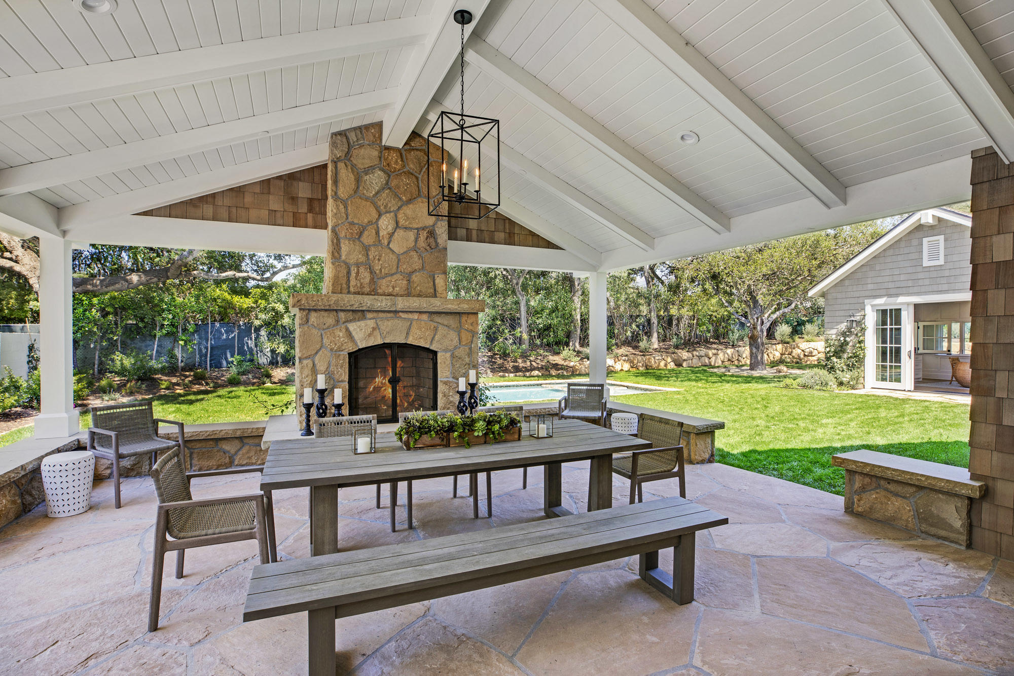529 Santa Rosa Lane Montecito, CA 93108 - Photo 5 of 24 a view of a porch with furniture and garden