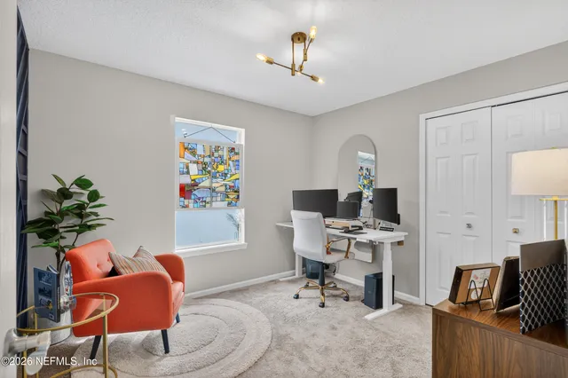 a workspace with furniture and a workspace