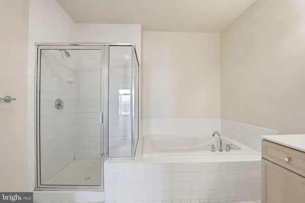a bathroom with a bathtub and a shower