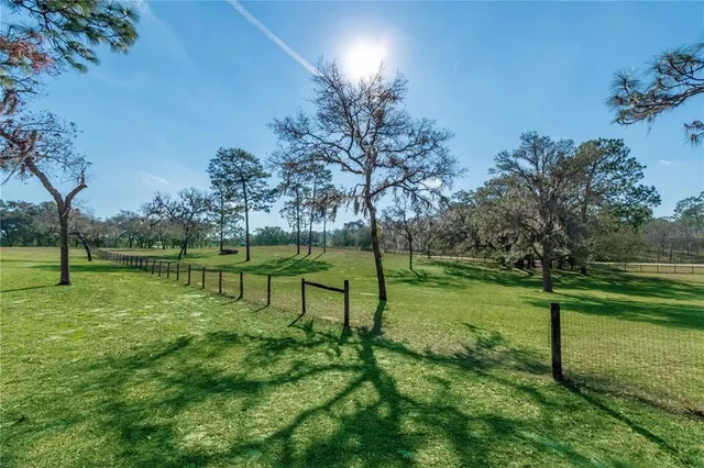 an aerial view of residential houses with outdoor space and trees