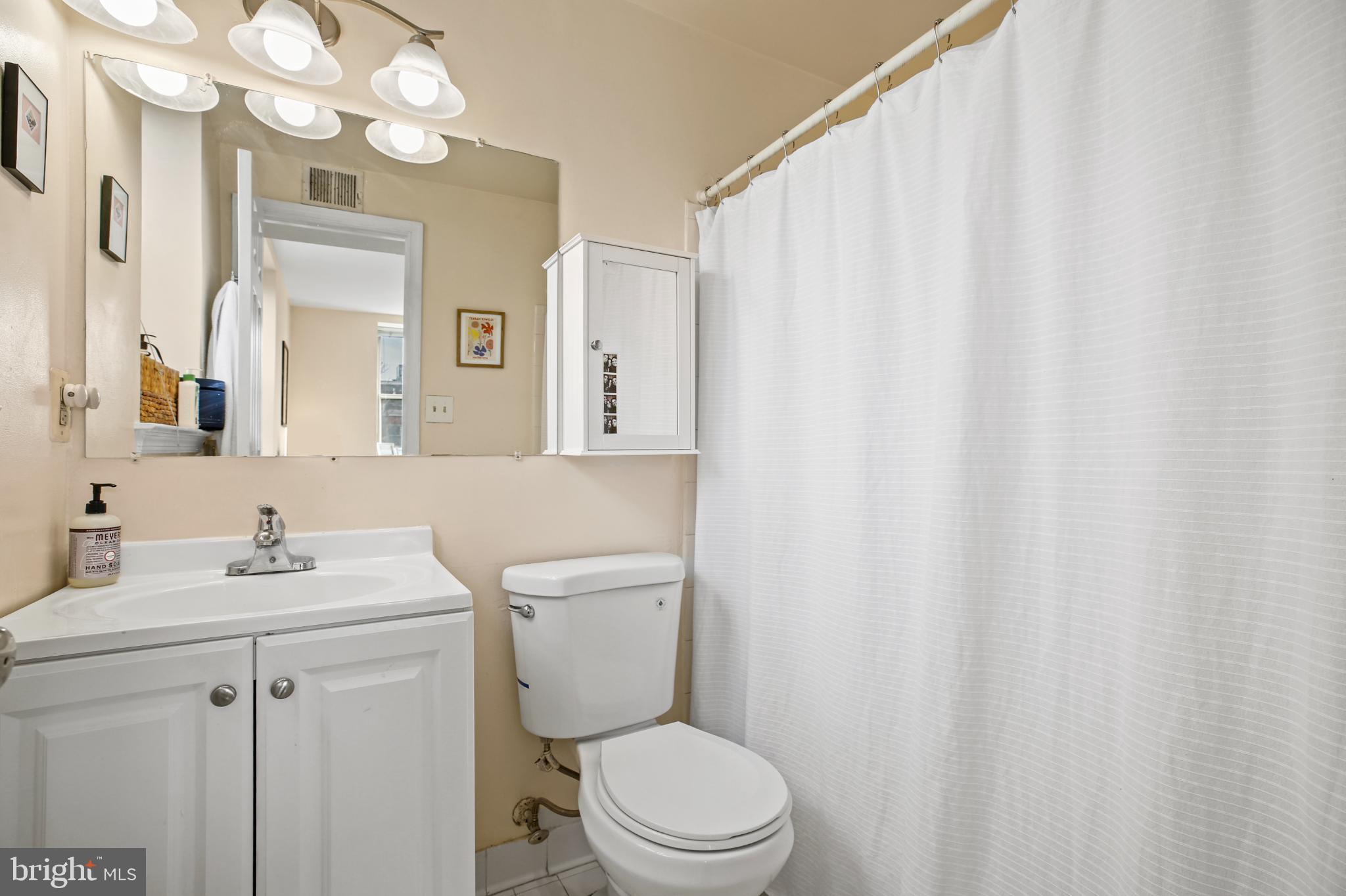 1920 S Street Northwest, Unit 404 Washington, DC 20009 - Photo 15 of 25 a bathroom with a sink vanity mirror and toilet
