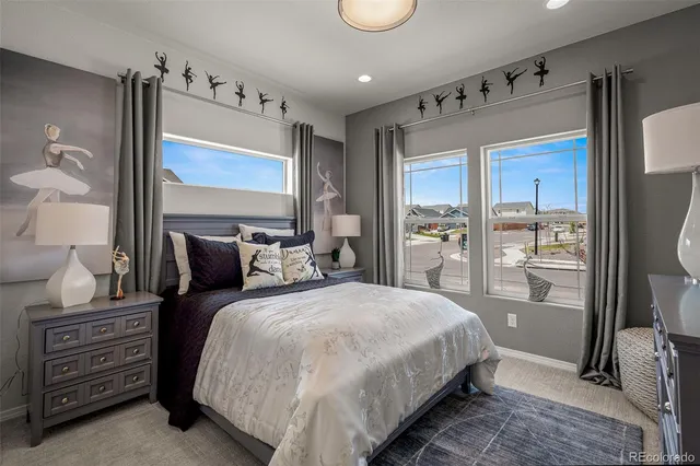 a bedroom with bed and walk in closet