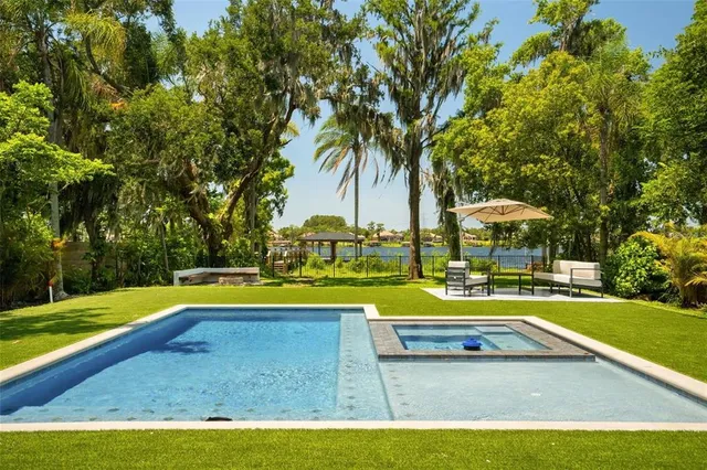 a view of pool with trees