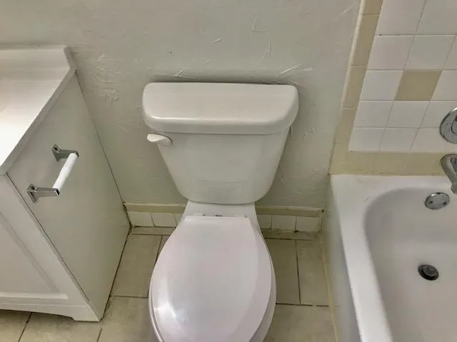 a bathroom with a toilet and a bathtub
