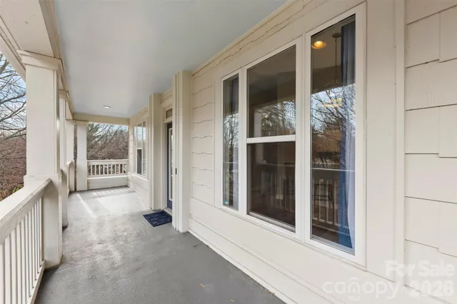 a view of a porch of a house