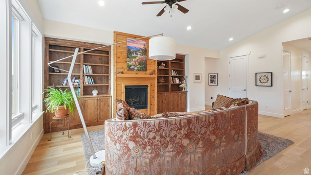 1238 Canyon View Road Midway, UT 84049 - Photo 6 of 36 Living area featuring wood-finish flooring, recessed lighting, and a ceiling fan