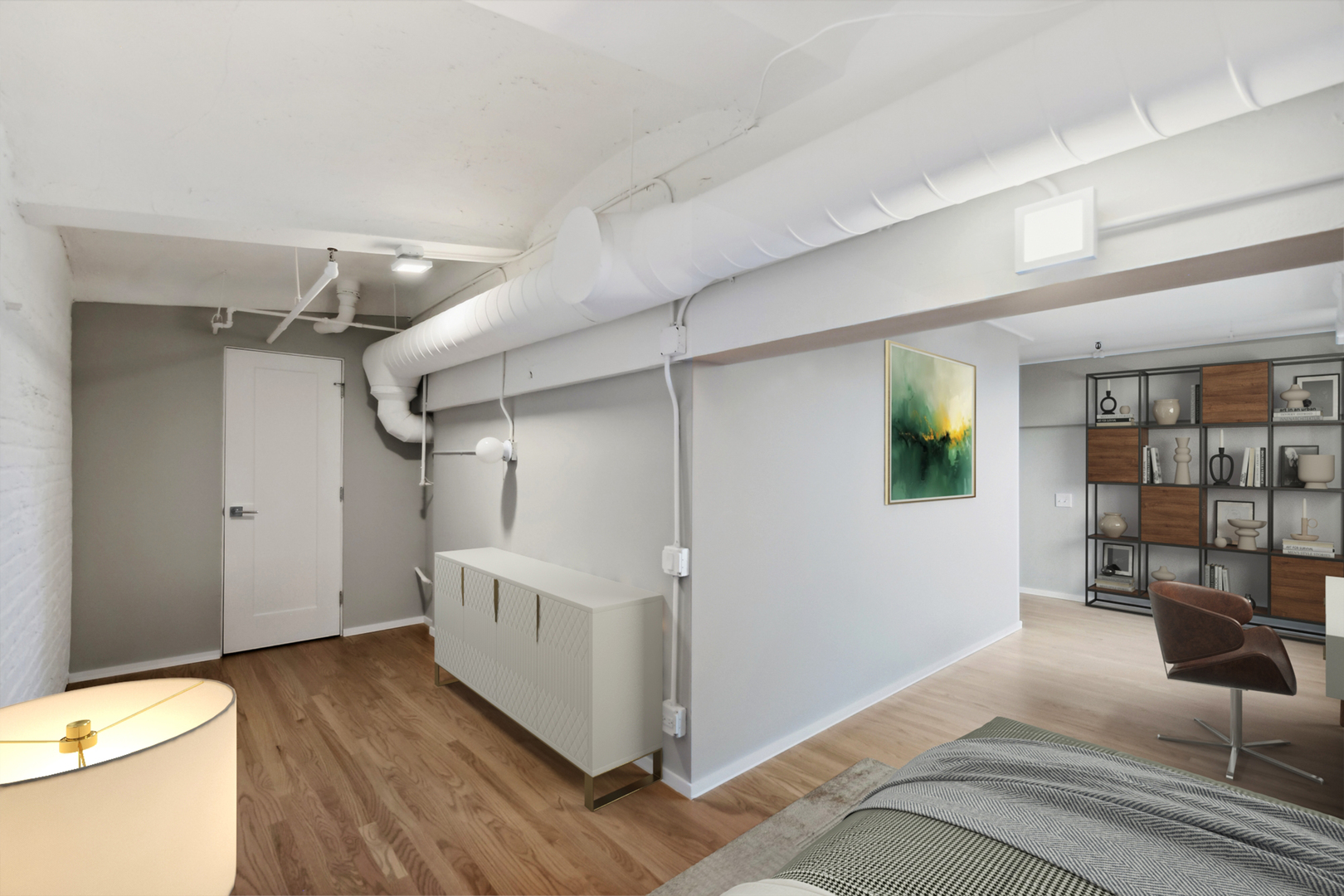 1000 West Washington Boulevard, Unit 513 Chicago, IL 60607 - Photo 19 of 22 a view of a livingroom with wooden floor and a ceiling fan