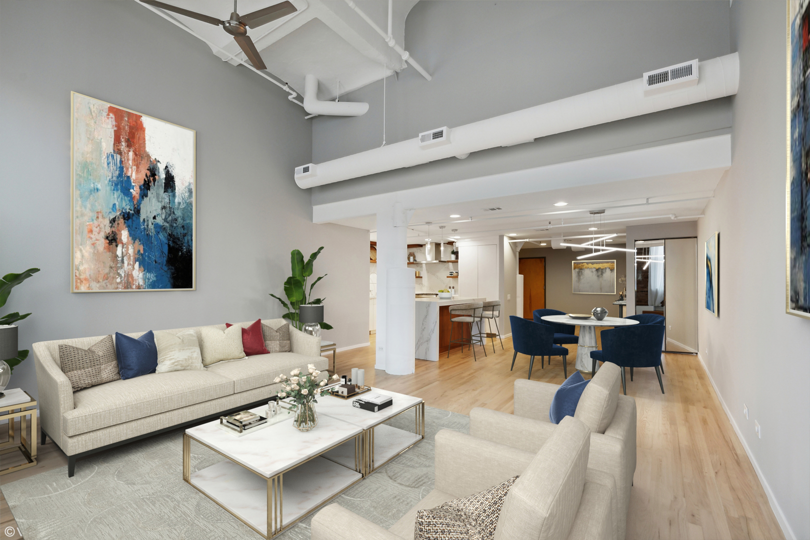 1000 West Washington Boulevard, Unit 513 Chicago, IL 60607 - Photo 2 of 22 a living room with furniture and wooden floor