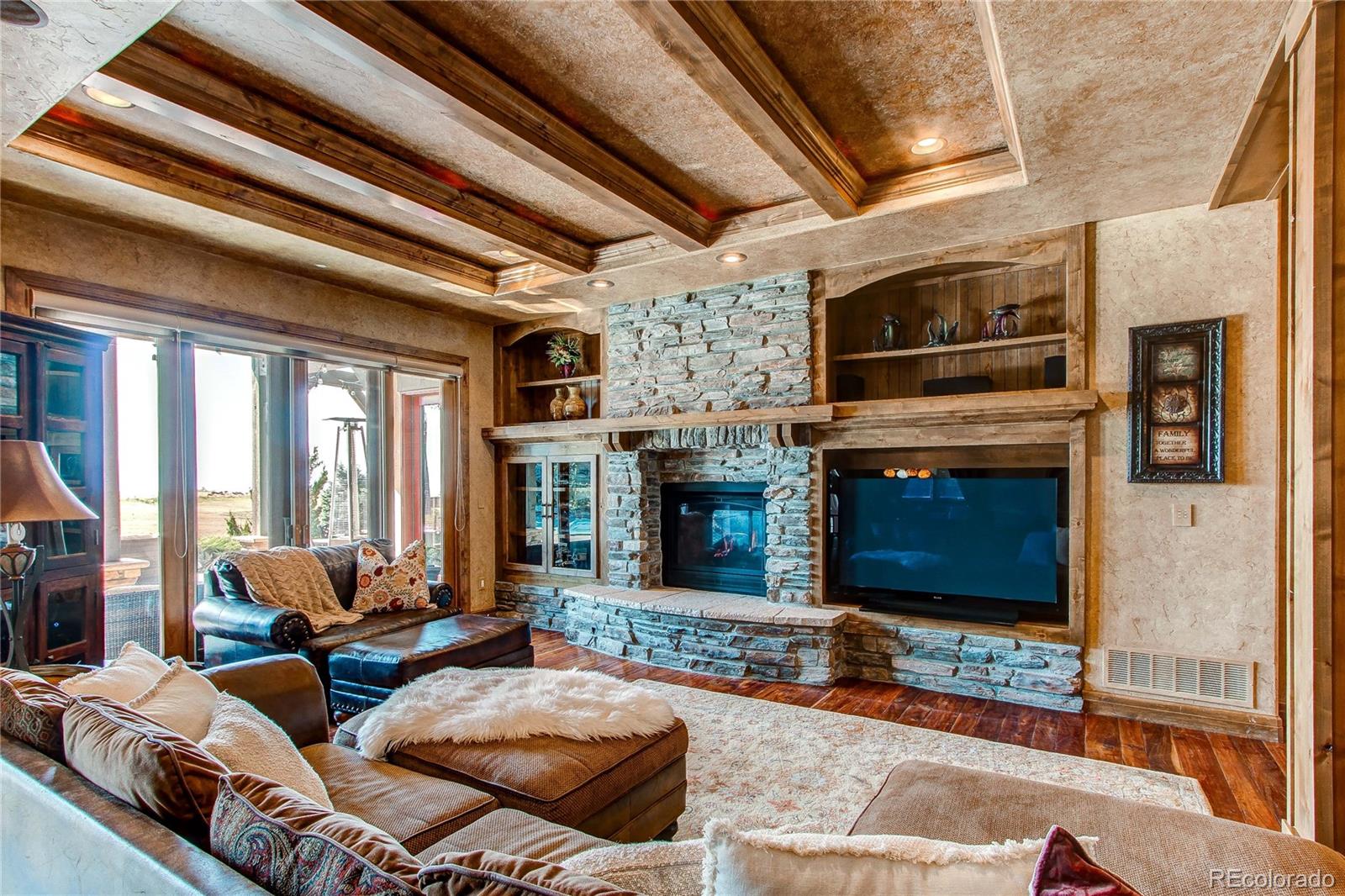 5764 Amber Ridge Drive Castle Pines, CO 80108 - Photo 14 of 50 a living room with furniture fireplace and flat screen tv