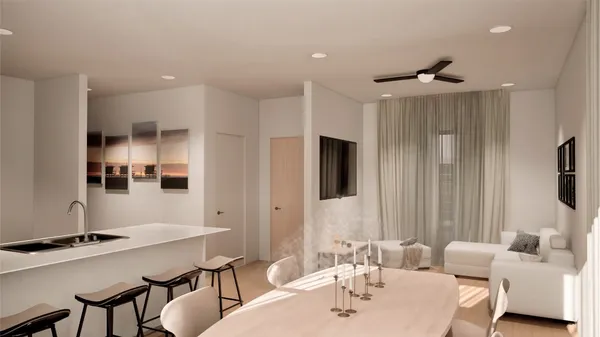 a workspace with furniture and window