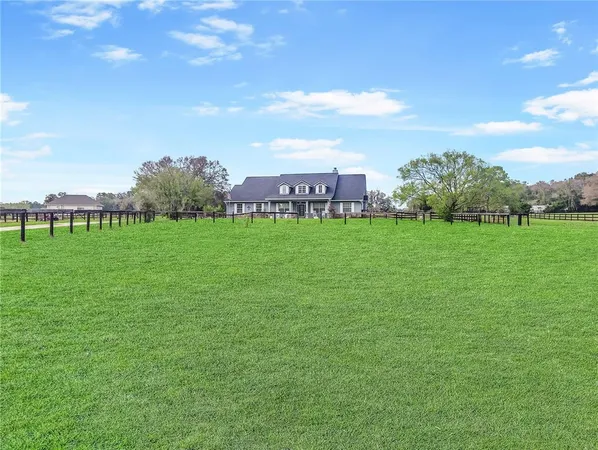 a view of a grassy field with an trees