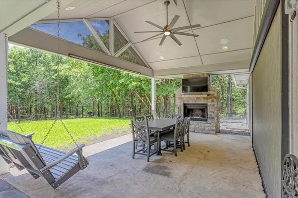 a room with table and chairs